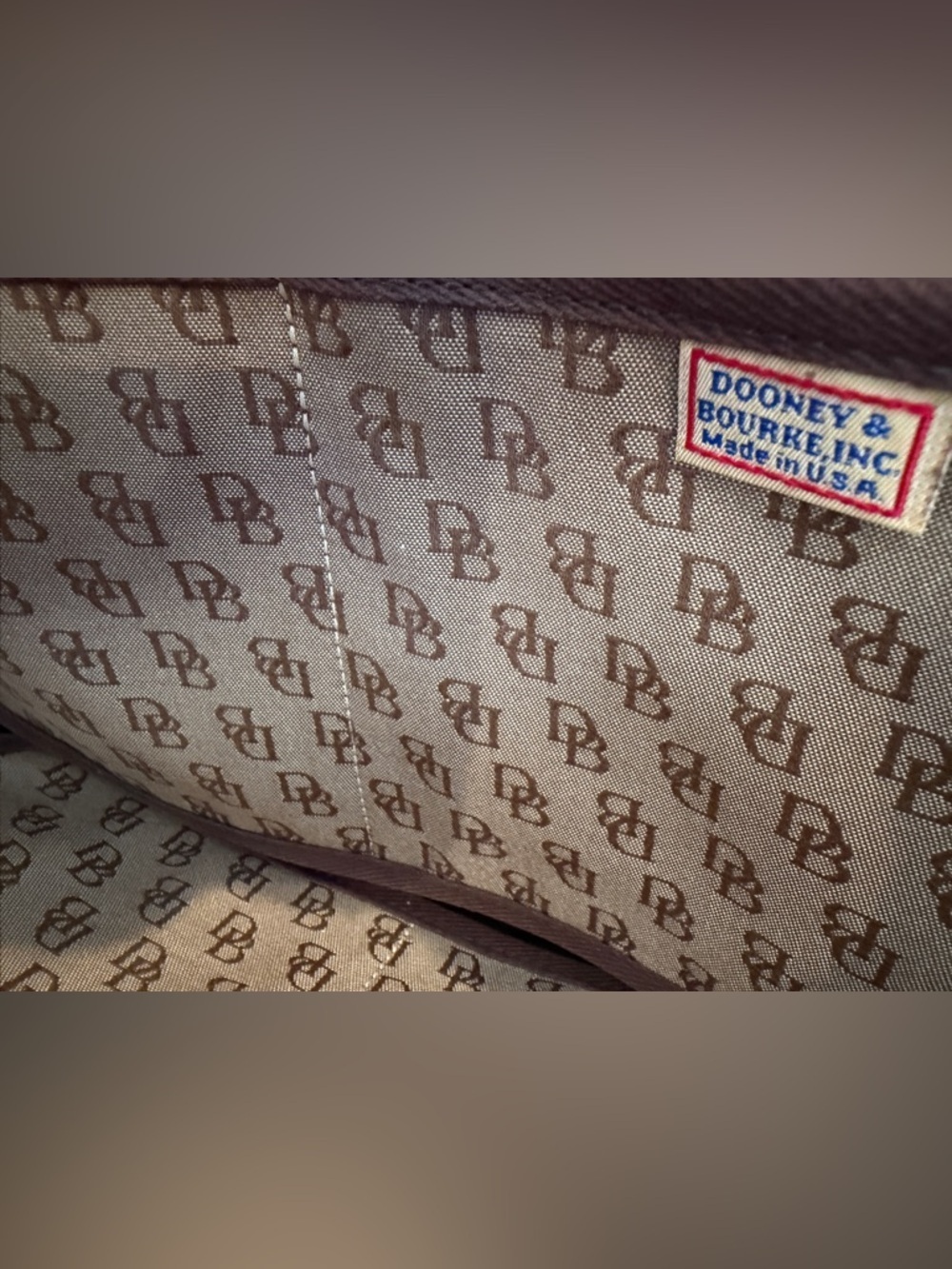 Dooney & Bourke Beige Monogram Tote with Brown Leather Handles - Picture 8 of 13